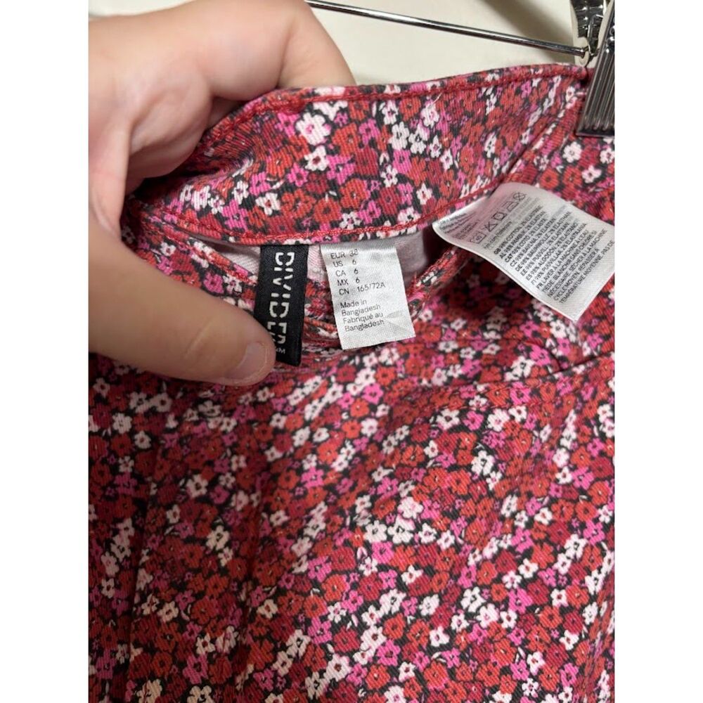 H&M Divided Floral Jeans 6 Pink All Over Print Wide Leg Preppy Twee Maximalist - Picture 4 of 4